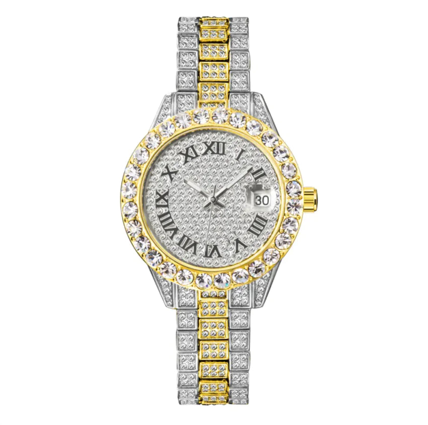 Luminous Women's Quartz Watch with Diamond Inlaid Waterproof Design and Calendar